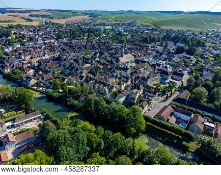 North Of Burgundy Wine Making Region, View On Chablis Village With Famous White Dry Wine Made From C