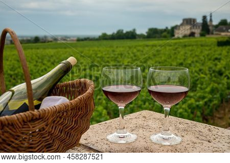 Tasting Of Red Dry Pinot Noir Wine In Glass On Premier And Grand Cru Vineyards In Burgundy Wine Maki