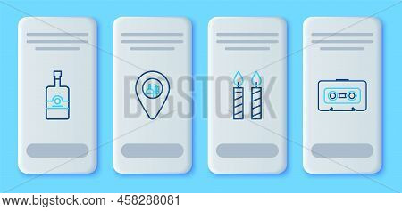 Set Line Alcohol Or Beer Bar Location, Birthday Cake Candles, Whiskey Bottle And Retro Audio Cassett
