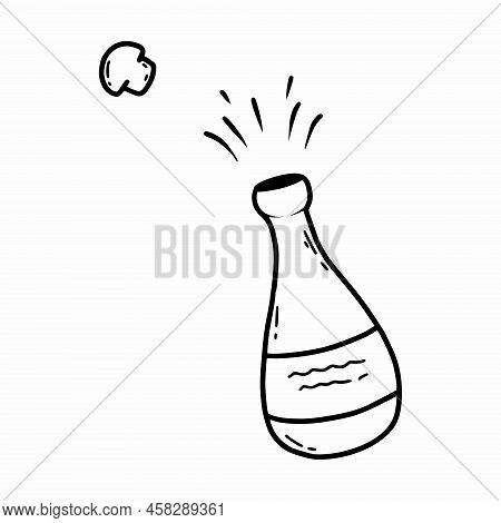 Bottle Of Champagne With Cork. Vector Doodle Illustration. Sketch.
