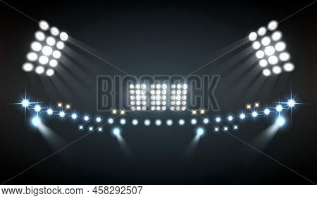 Stadium Lights Realistic Composition With Show And Technology Symbols