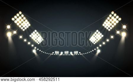 Stadium Floodlights Realistic With Bright Lights Symbols