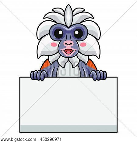 Vector Illustration Of Cute Zanzibar Red Colobus Monkey Cartoon Holding Blank Sign