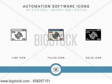 Automation Software Icons Set Vector Illustration With Solid Icon Line Style. Data Center System Con