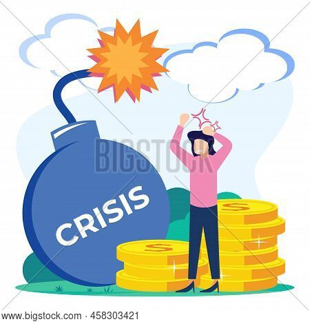 Flat Style Vector Illustration. Management Fails To Make A Profit, Businessmen Sad Around, Business 