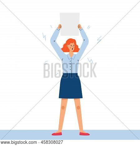 A Young Red-haired Girl In A Blouse With An Empty Poster. A Woman Defends Women's Rights To Abortion