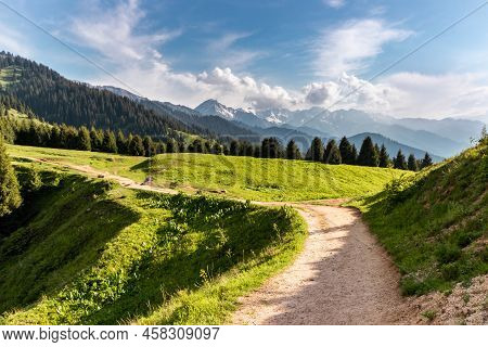 A Popular Trail Near The Famous Tourist Site Kok Zhailau. Mountain Almaty Amazing Landscape