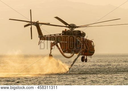 Loutraki, Greece 14 September 2019. Fire Helicopter At Loutraki In Greece For The Big Fire Gathering
