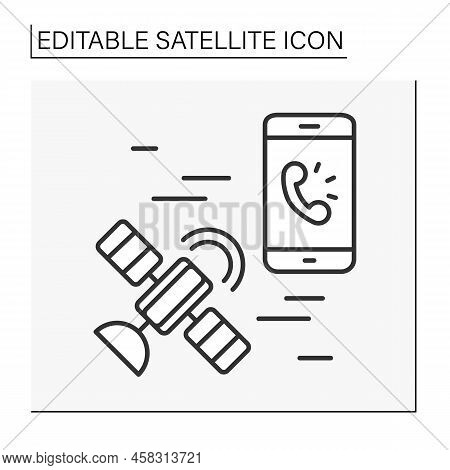 Galaxy Line Icon. Artificial Body Redirects Cell To Mobile Phone.satellite Concept. Isolated Vector 
