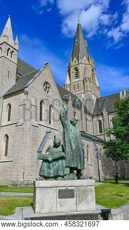 Statue Of The Reformers Olaus And Laurentius Petri Outside A Church In Orebro Sweden July 17 2022