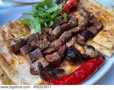 Turkish Cuisine Delicious Ciger. Albanian Liver. Traditional Food.