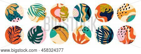 Big Set Of Twelve Abstract Backgrounds. Hand-drawn Various Shapes And Scribbles. Modern Contemporary