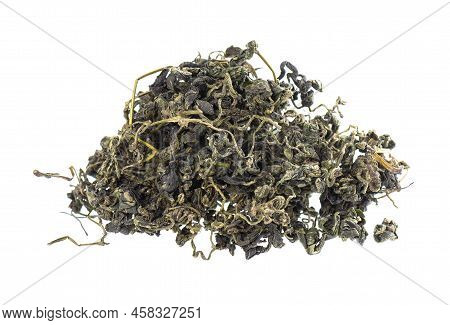 Dry Gynostemma Pentaphyllum Leaf Isolated On White Blackground. Jiaogulan Or Miracle Grass. Chinese 