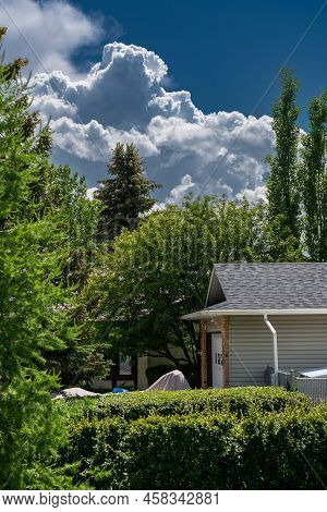 Calgary Alberta Canada, July 07 2022: A Thunderstorm With Large Hail Moving Toward A Residential Nei