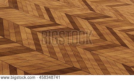 Wood floor in arrow design pattern. Colorful wood floor material concept of flooring.  Maple wood floor just installed. Various color of wood floor boards in two directions.