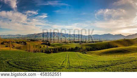 The Stunning Lush Green  Hills And Valleys Of Endless Farm Land Around Mount Michael Road, Fairlie