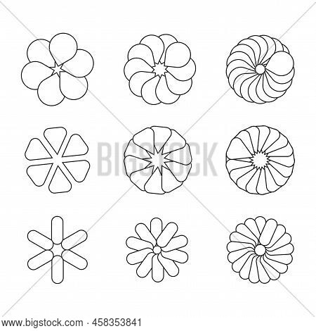 Icons Flowers Shapes. Simple Flower Line Art Design. Vector Illustration. Stock Image.