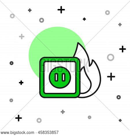 Filled Outline Electric Wiring Of Socket In Fire Icon Isolated On White Background. Electrical Safet