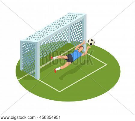 Football Soccer Isometric People Composition With Images Of Goal Cage Court And Human Character Of G