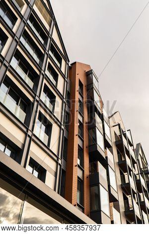Modern Buildings On Granary Island Over The Motlawa River In Old Town. Abstract Structure. Creative 