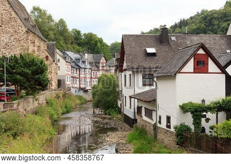 Eifel Village Monreal With Half-timber Houses And River Elsbach, Germany