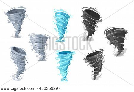 Tornado Storm, Vector Whirlwind Twister Or Cyclone Hurricane, Vector Wind Funnels. Tornado Or Typhoo