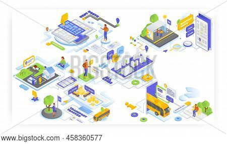 Online Route Planner, Transport Tracker, Vector Isometric Illustration. Gps Navigation Mobile App. B