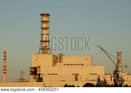 Npp In Kurchatov At Sunset. Nuclear Power Plant In Kursk Region