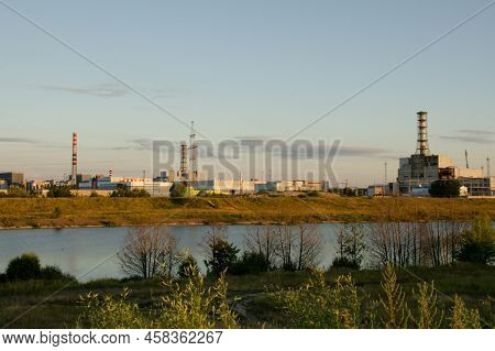 Npp In Kurchatov At Sunset. Nuclear Power Plant In Kursk Region