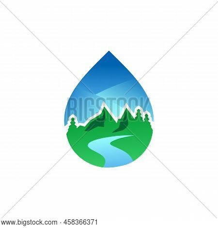 Premium Pure water abstract sign. Water drop symbol. trees, mountains and rivers in water drops Branding Identity Corporate logo design template Isolated on white background