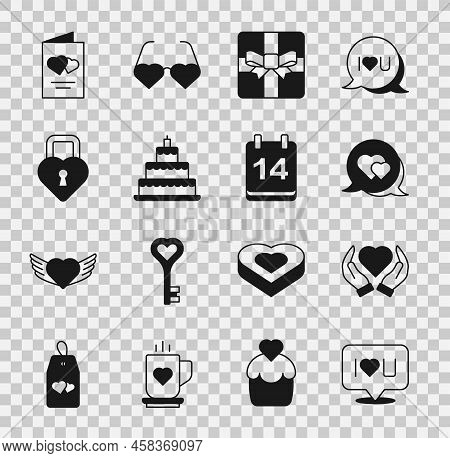 Set Speech Bubble Text I Love You, Heart In Hand, Speech, Gift Box, Wedding Cake, Castle The Shape O