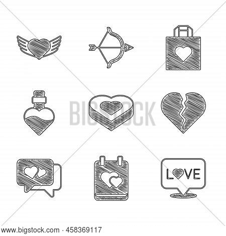 Set Candy In Heart Shaped Box, Calendar With, Love Text, Broken Or Divorce, Heart Speech Bubble, Bot