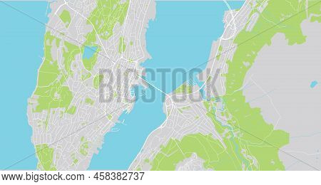 Urban Vector City Map Of Tromso, Norway, Europe