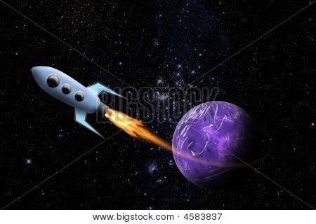 Vaisseau spatial et la planète dans l'espace