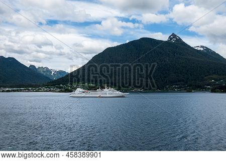 Sitka, Ak - 8 June 2022: Windstar Star Breeze Cruise Ship Anchored In Sitka Bay In Alaska