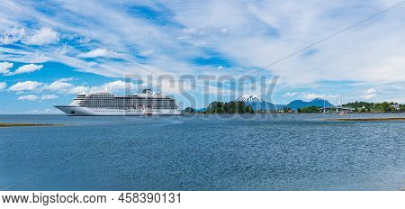 Sitka, Ak - 8 June 2022: Viking Orion Cruise Ship Anchored In Sitka Bay In Alaska