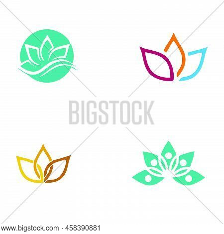 Lotus Icon, Flower Or Yoga Flower Symbol In Line Silhouette, Vector Flower. Outline Of Lotus Petals 