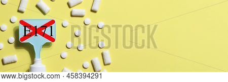 Titanium Dioxide, E171, Dangerous Additive Concept. Gum, Pills, Toothpaste Or Cream And Sign With E1