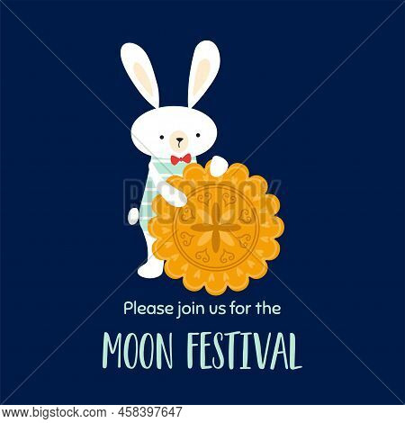 Mid Autumn Festival Rabbit With Mooncake Isolated Element. Chinese Traditional Festival Design Rabbi