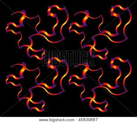 Composição abstrata sem rumo com um golpes de Neon sobre um fundo preto.