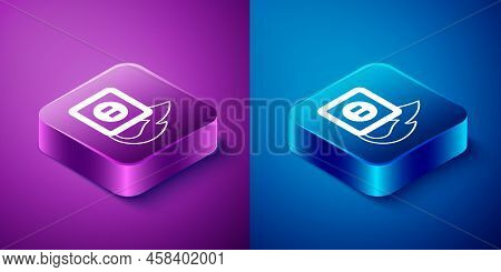 Isometric Electric Wiring Of Socket In Fire Icon Isolated On Blue And Purple Background. Electrical 
