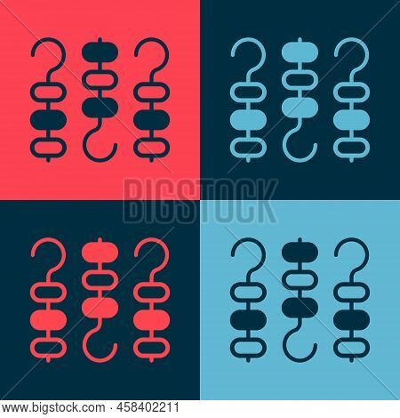 Pop Art Grilled Shish Kebab On Skewer Stick Icon Isolated On Color Background. Meat Kebab On Skewer 