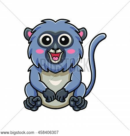 Vector Illustration Of Cute Dusky Leaf Monkey Cartoon Sitting
