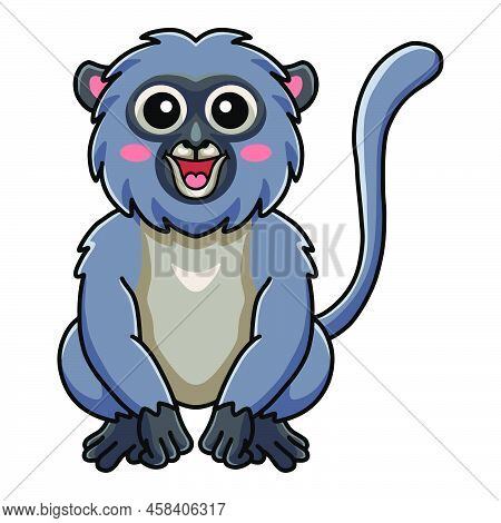 Vector Illustration Of Cute Dusky Leaf Monkey Cartoon Sitting