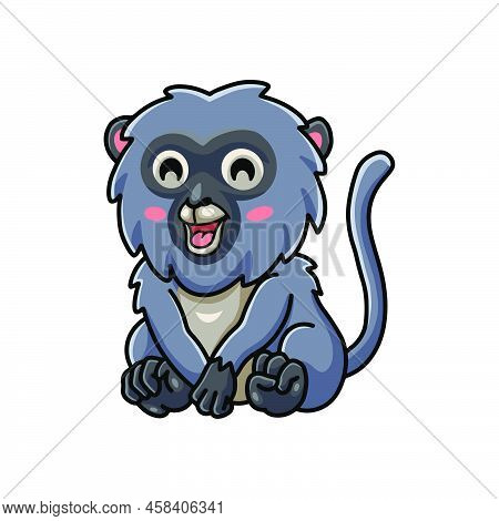 Vector Illustration Of Cute Dusky Leaf Monkey Cartoon Sitting