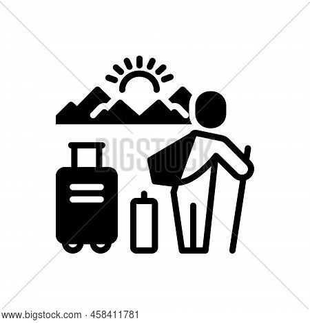 Black Solid Icon For Tourist Sightseer Visitor Hobo Camper Maverick Sundowner Pilgrim Hiker