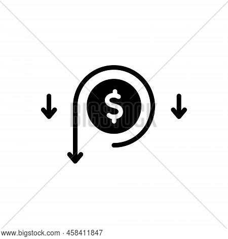Black Solid Icon For Reduction Decrease Shortage Deficiency Scarcity Lack Cost Money Financial Crisi