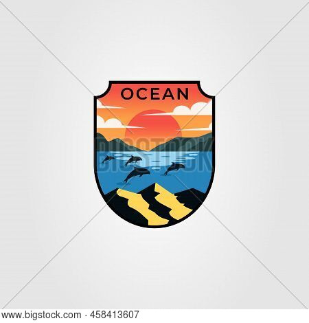 Flying Dolphin Or Whale On Ocean Logo Vector Illustration Design