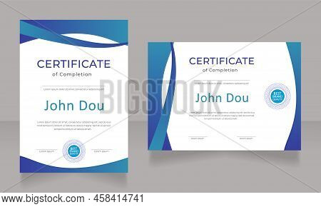 Completion Of Internship Certificate Design Template Set. Vector Diploma With Customized Copyspace A