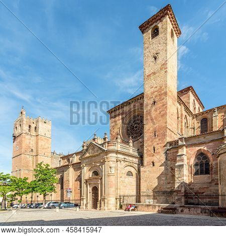 Siguenza,spain - May 30,2022 - View At The Cathedral Of Santa Maria  In The Streets Of Siguenza. Sig